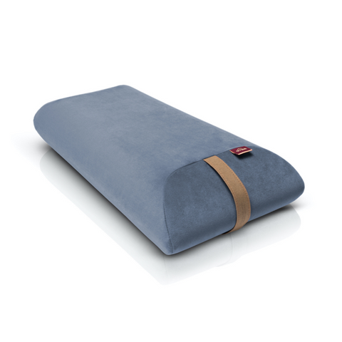 envelope pillow filled with polyurethane foam in a blue velour cover