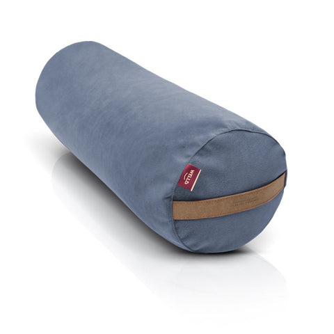 large yoga bolster in blue velour cover