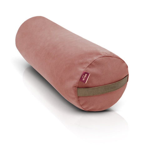 large yoga bolster in dark pink velour cover