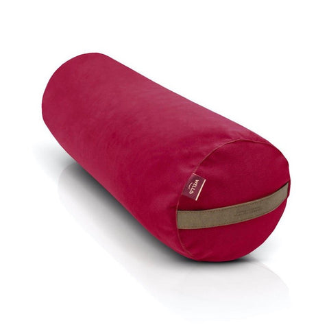 large yoga bolster in raspberry pink velour cover