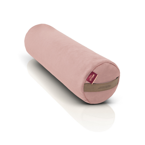 small buckwheat roller in light pink velour cover