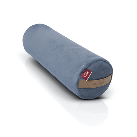 small buckwheat roller in a blue velour cover