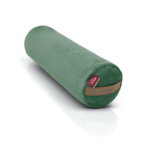 small buckwheat roller in a green velour cover