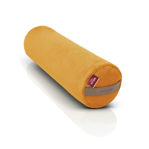 small buckwheat roller in a yellow velour cover