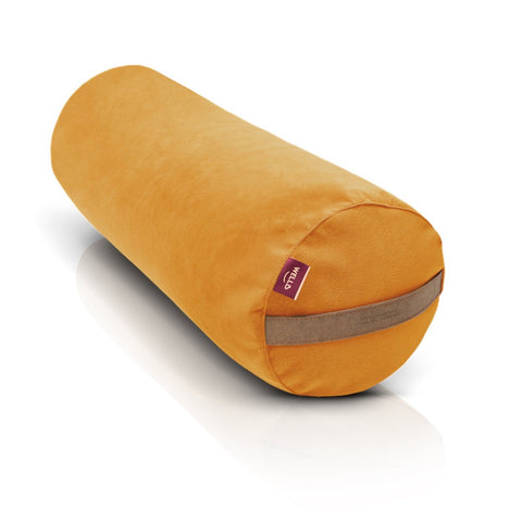 large yoga bolster in yellow velour cover